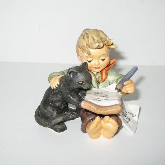 M I Hummel Goebel FIGURINE "CAT'S MEOW" HUM #2136 TMK8 3.5" Tall Boy w/Cat